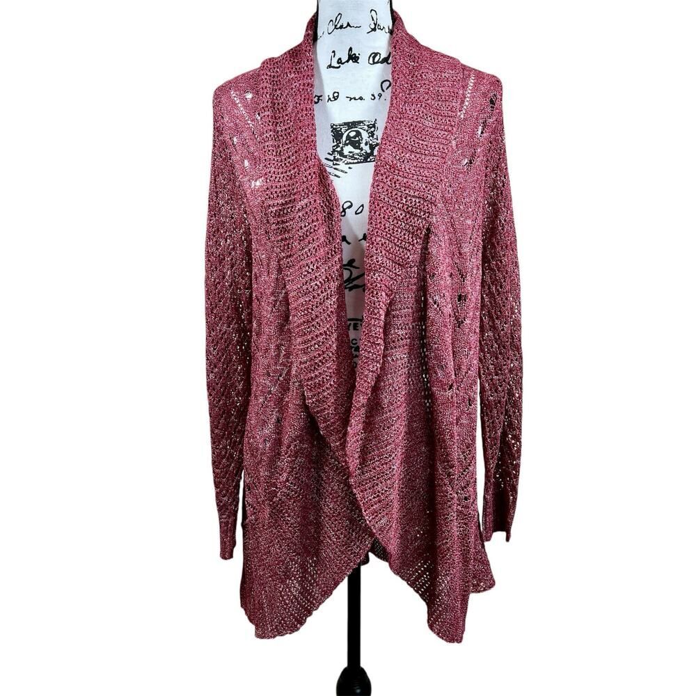 Torrid Pointelle  Burgundy Cardigan Curved Hem knit Sweater size L/ 12 boho